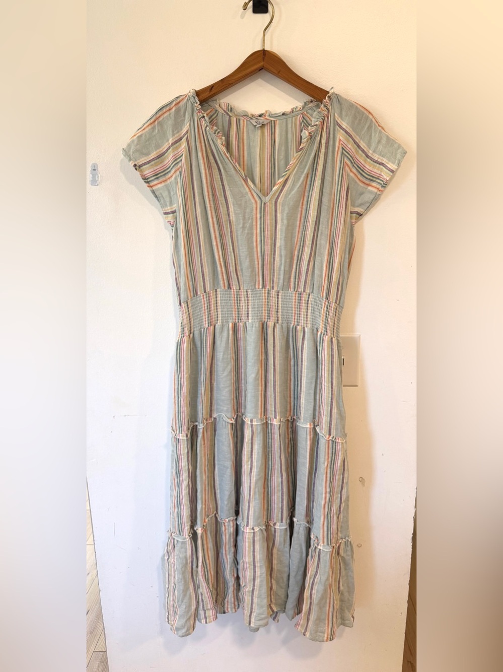 Rails Amelia Tiered Midi Dress Linen Blend Sag Harbour Stripe Women’s Size Large - Picture 2 of 6